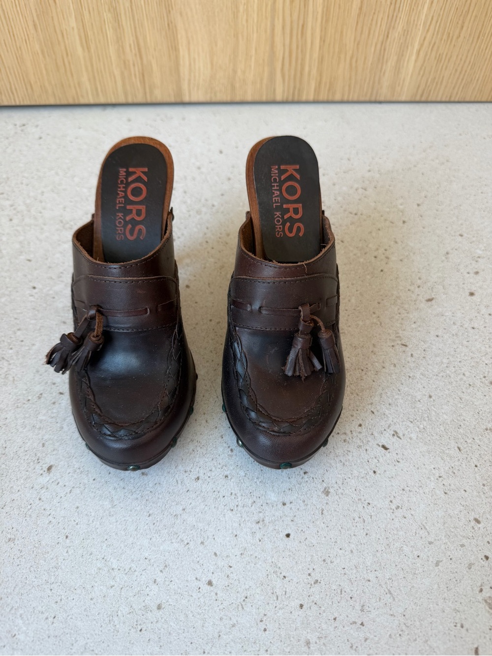 Michael Kors Brown Leather Tassel Clog Mules
